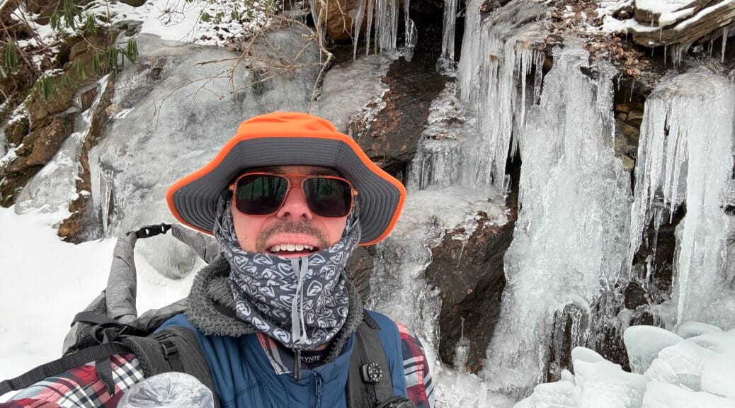 Benj in his unnatural habitat among the icicles