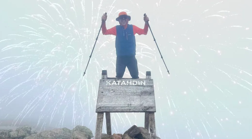 Luscious reaches the summit of Katahdin.